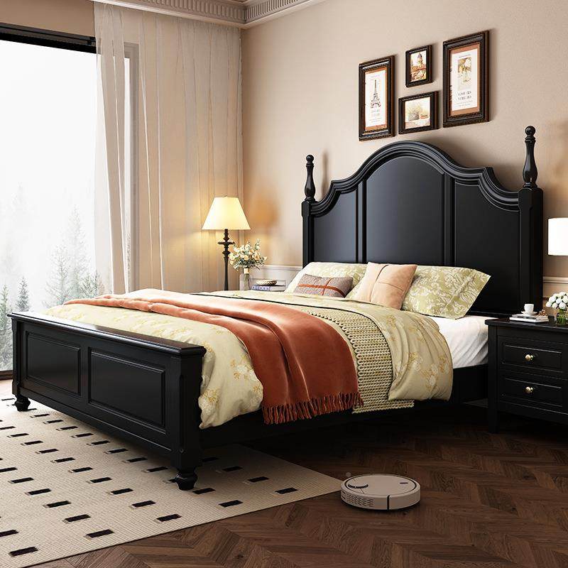 实木人床家用小户型轻法式美轻奢复古纯黑色1米8LC-606#双收纳式