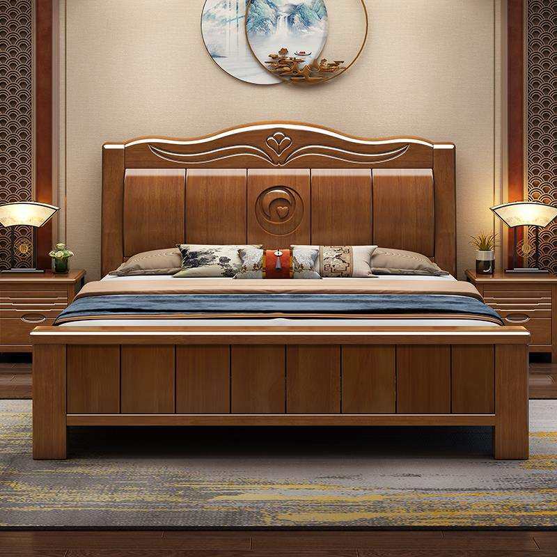 实木EHO1床木家用卧室.8米双人床中工式1.5米单人床主卧实厂直销