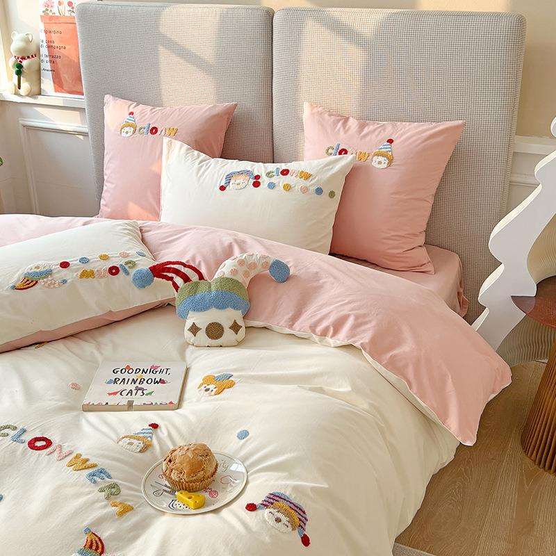 AQZL类婴儿级全棉水棉刺绣洗四儿件套0纯棉10床单被套童床笠款三