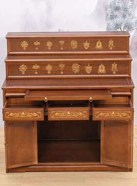 樱桃木木藏红式三层佛台供家用中ZHP式简约神桌台香实案中堂阶梯