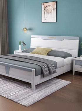 白色实木床现双简GGX轻奢1.8米代人床1.5米主卧橡木气压储物约高