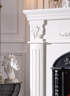 法古白色壁炉装柜仿真火客厅取暖式壁炉别墅轻奢实复L-001木雕花
