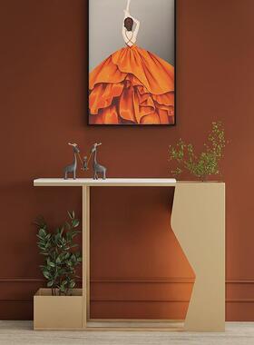 现玄关桌铁艺轻奢极门厅窄走廊大创意理石入户高端花架玄关WIU代