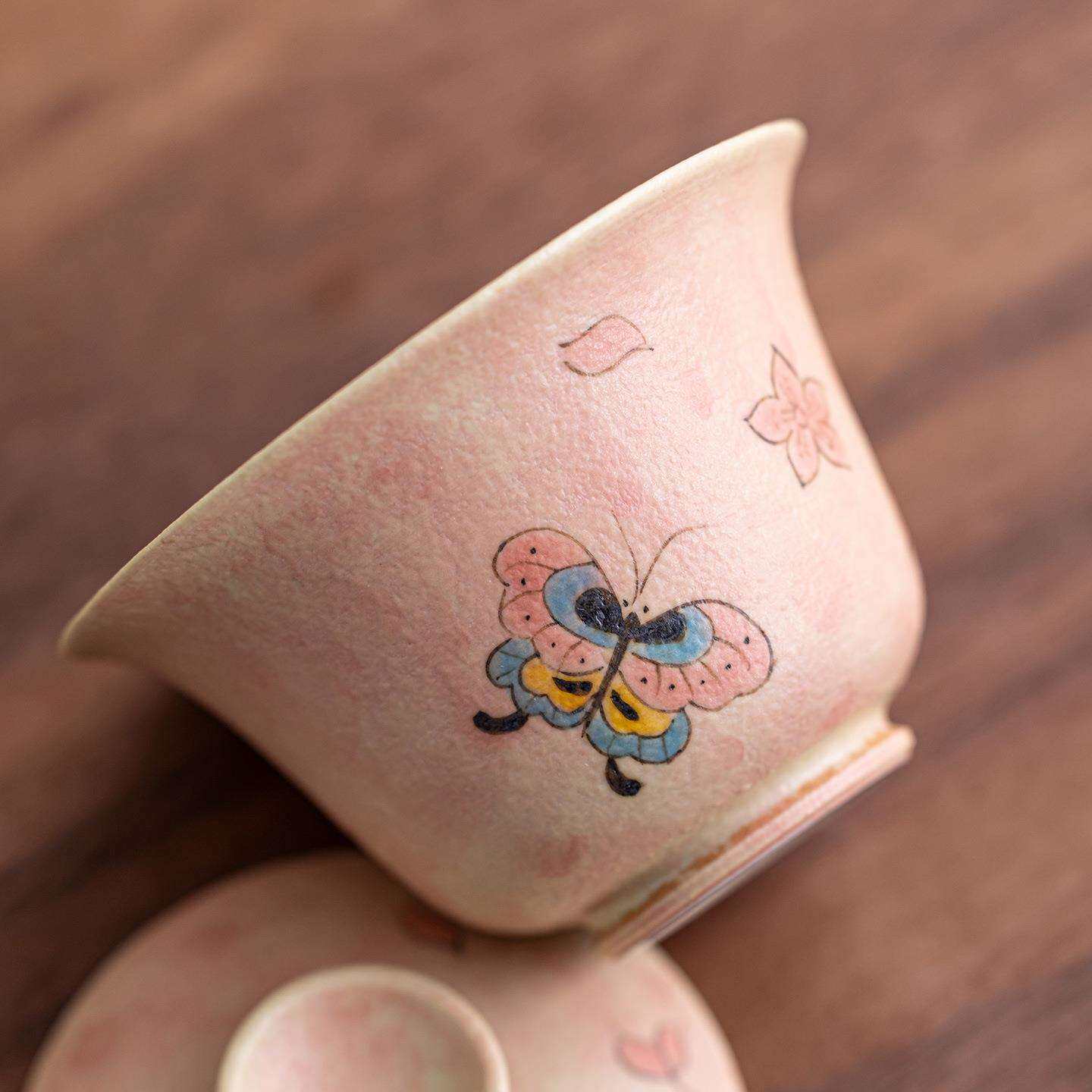 手绘焦士釉蝴蝶盖碗女人专用MST-809泡茶碗复古陶瓷泡茶器不糖烫