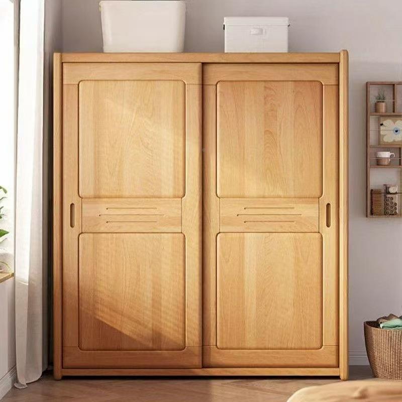 榉木加拉厚实木衣柜室带抽屉衣橱原大E5木柜子推门衣柜卧容量储物