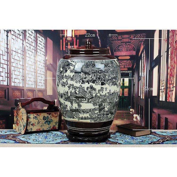 德镇菜陶景瓷器米缸50/1DXY00斤装带盖密封大米桶水缸腌酒缸坛储