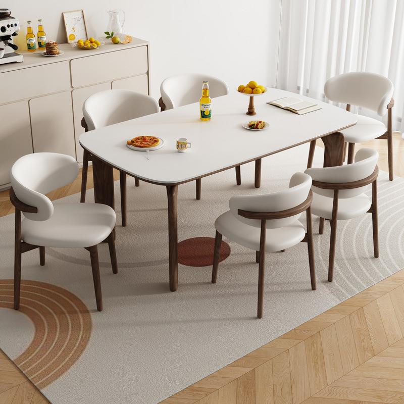 857原木大象腿岩板餐桌实胡桃色现代简约小户型家2用桌木椅餐204