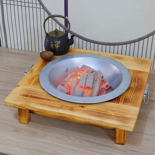 实木老式火盆铸铁炭火烤盆冬熟季取暖烤火炉家F78TTMS8用炭盆烧烤