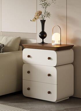 中奶风床头柜小型床边柜免安YG33KR3k装简约用古现代新款油卧室皮