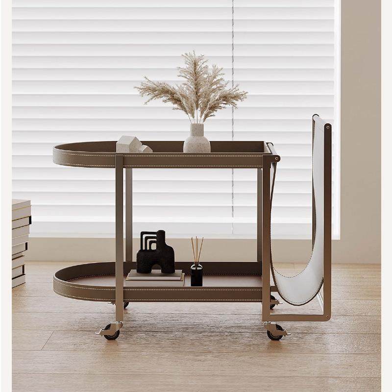 轻奢马鞍厅皮沙户发边LZO几客阳台可移动置物架设茶计感推车小型