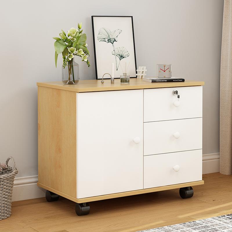 木质办小柜文件柜带锁三屉抽资料柜储物收公KAP纳柜移动矮柜桌下