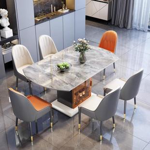 轻奢岩用板餐桌椅组合储现代简约家伸小户618 型折叠缩两用带物柜