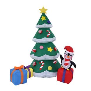 式 圣诞节充气装 01ED灯节摆件跨境款 诞饰1.8米企鹅圣树L日