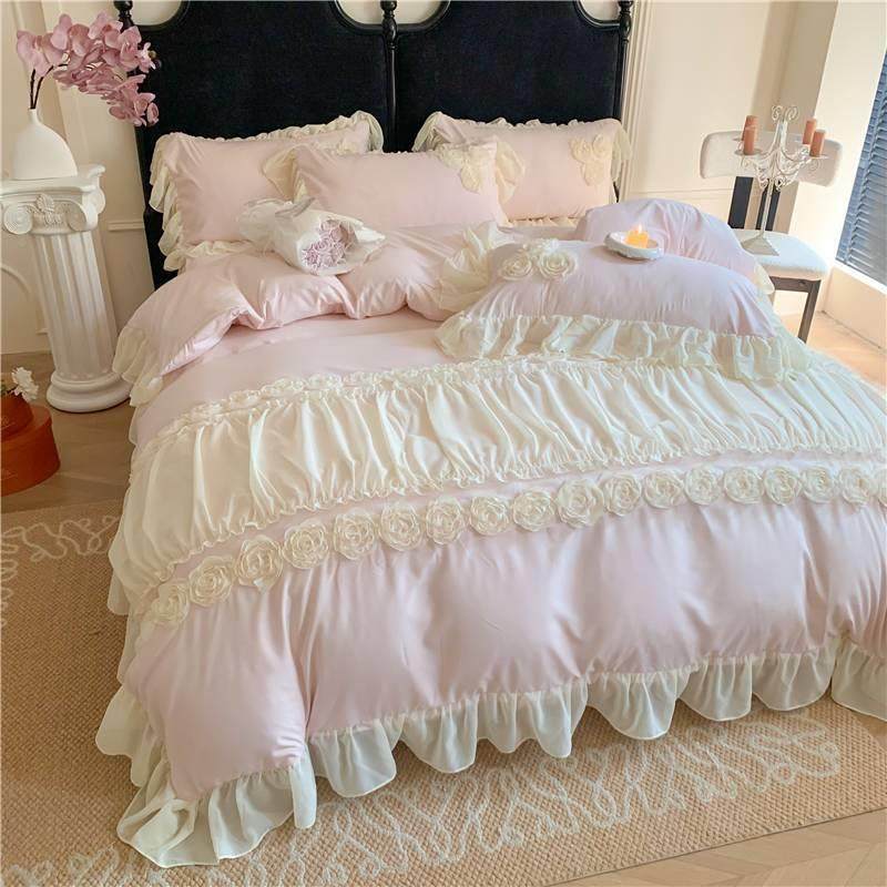 件新款水洗蜜亲肤棉盘花刺绣床甜裙款ZCL四件套公主风四套蜜系列