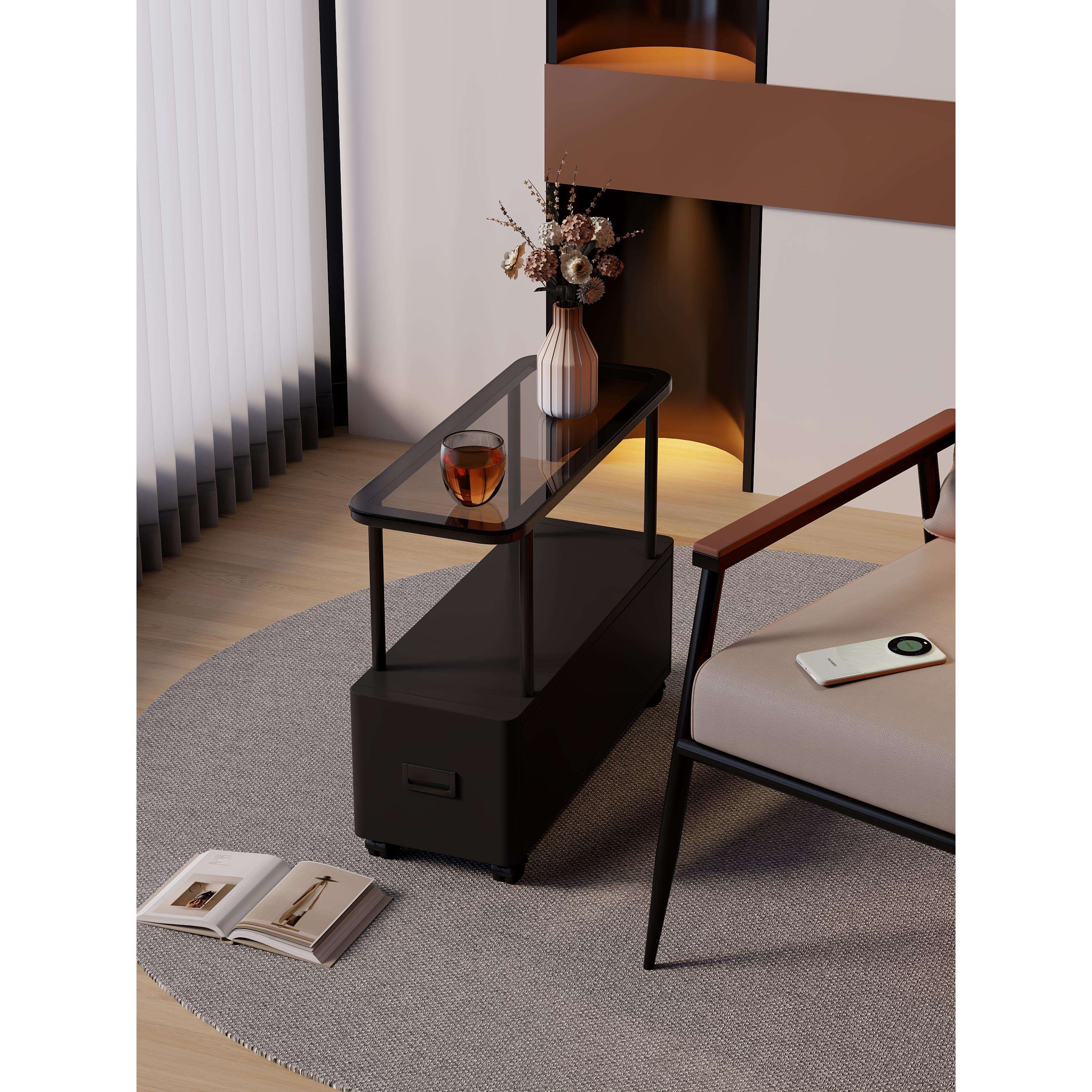 极窄几沙发侧边几茶夹缝子收纳柜可移动小迷你桌985感床头置物架