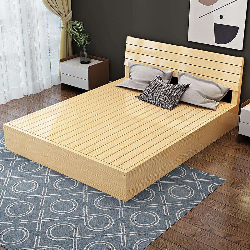 木板榻榻箱米床架现代简约双人床出租民宿床硬实HQI地台床高落地