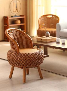 36°0旋家转小藤椅用单人闲座椅榻榻米休阳台靠背椅儿OGJ童实木圆