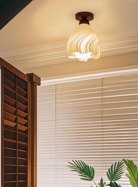 灯灯中古顶灯胡桃入户X9536胡吸古桃木法式过浪道护眼顶灯奶油民