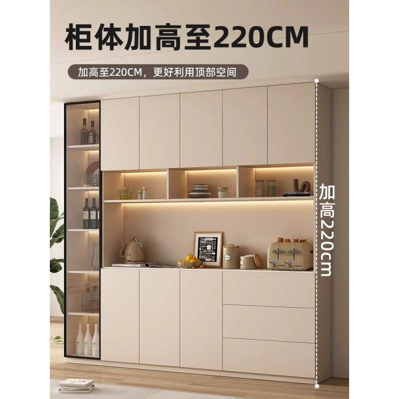 lw0餐边柜客厅高柜靠墙一体茶水柜家用奶油风储物柜现代简约餐厅