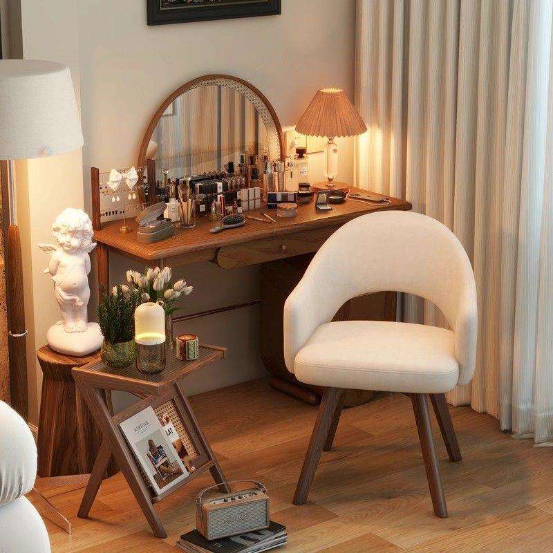 中古风梳RFZ妆室椅实木可旋转背化妆椅女生卧梳妆台靠椅子复古凳