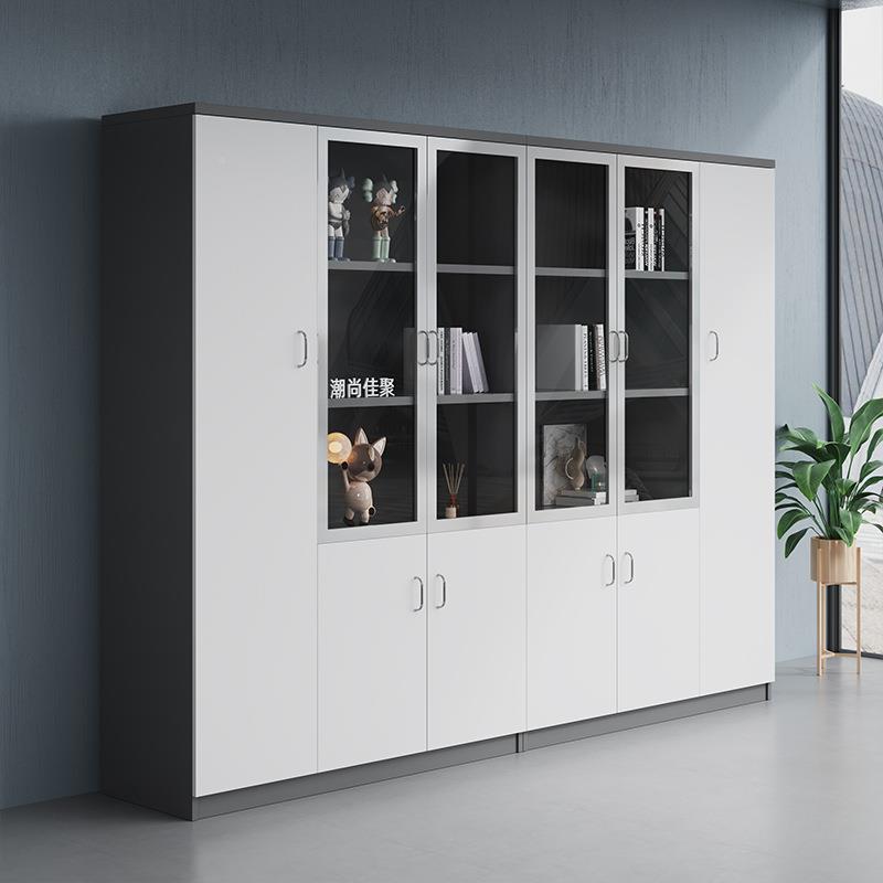 现代简约办带锁展示办公柜带门柜公室落地253-55文件柜板式书木柜