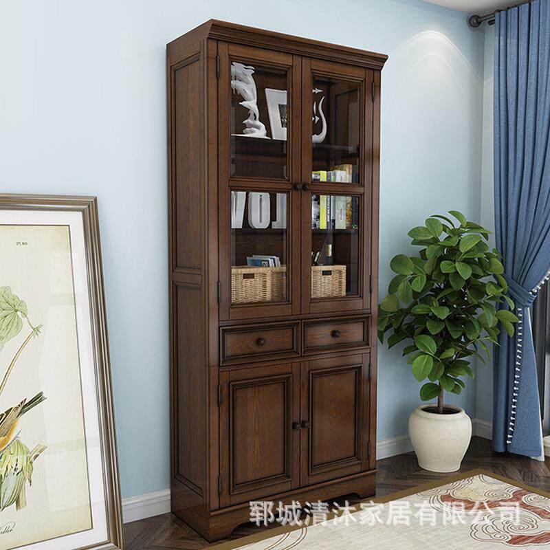 美式乡质村实木居QM0328家柜客厅书书房木组合置地书柜两门简约储