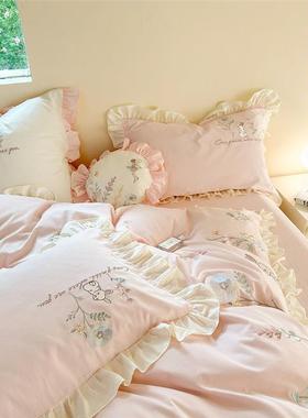 0少女心10支棉磨毛四件套被全棉加厚小64814清新公主风兔套床上纯