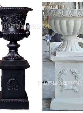 佛山花盆维厂家仿古黑实际定制灰色花园装饰花钵树脂璃纤外户大花