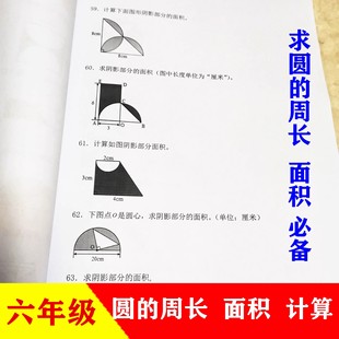 半径直径周长阴影面积计算题应用题练习本 六年级数学上册圆