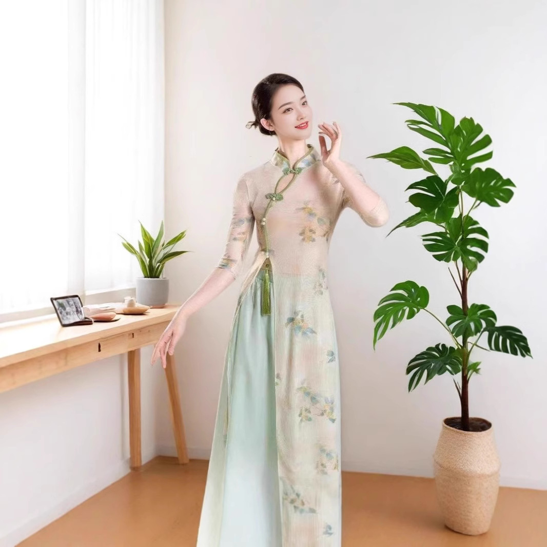 旗袍舞蹈服女弹力中国舞古典舞练功服成人舞蹈表演演出服装奥黛裙