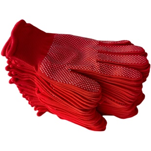 冬季手套乳胶红色胶点防滑耐磨女工厂打包配货开车透气弹性保暖薄