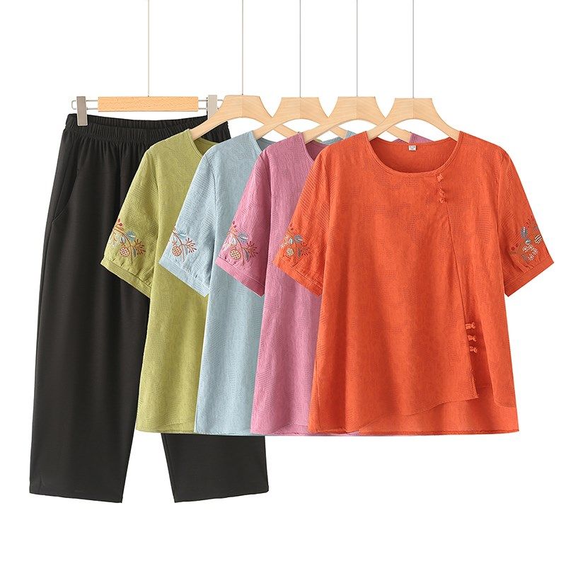 妈妈夏装两件套装中老年人奶奶短袖小衫加肥加大码夏季T恤上衣服,女装/女士精品,中老年女装,淘宝优惠券,粉丝福利购,淘宝优惠卷