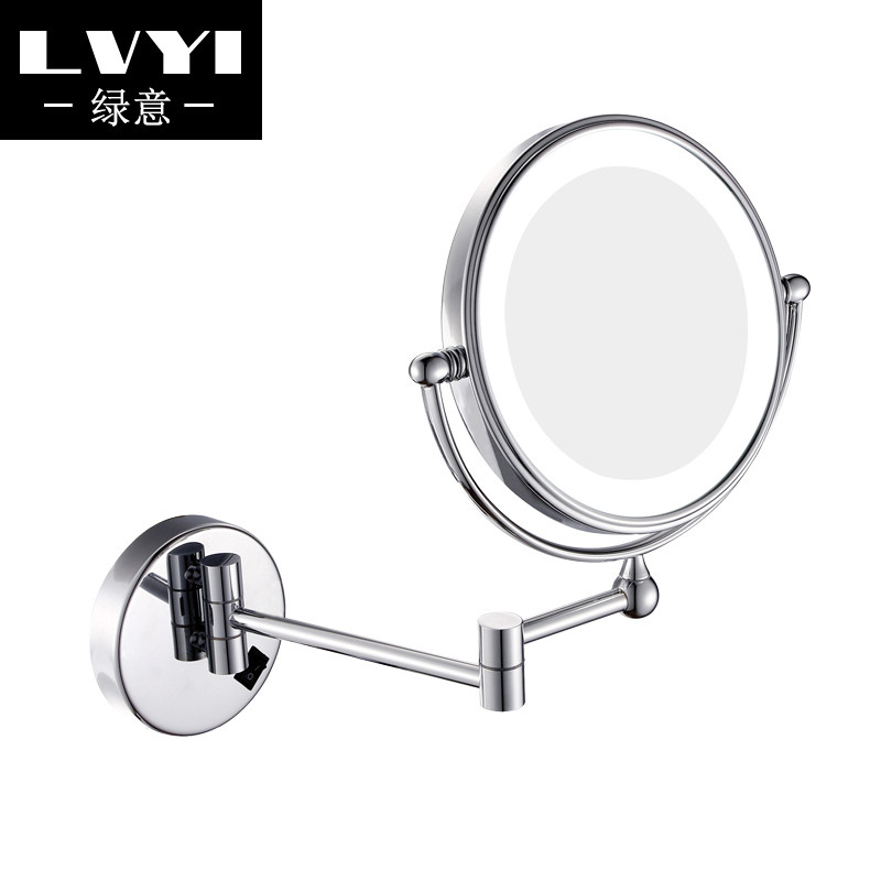 浴室充电式led折叠壁挂化妆镜带灯可伸缩卫生间贴墙双面放大镜子