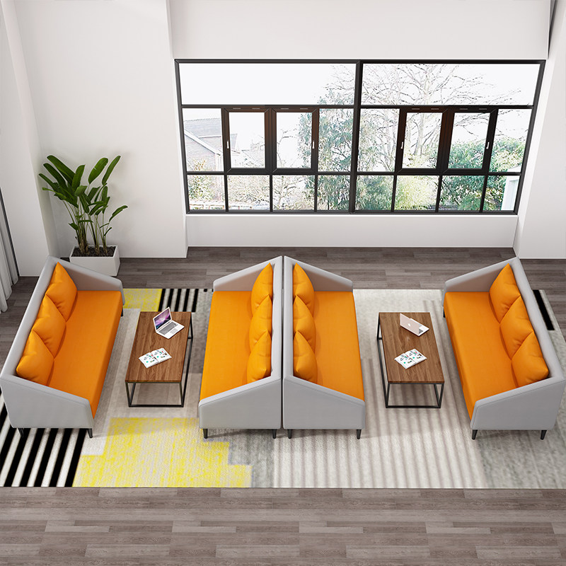 办公会客沙发茶几商务洽谈接待简约休闲黑灰色西皮舒适单双三人