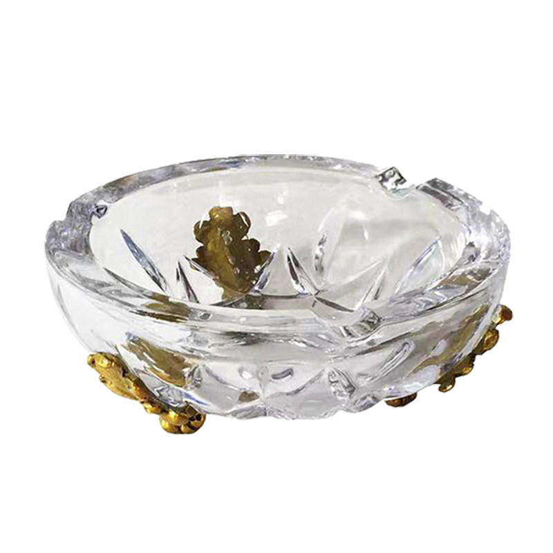 欧式美式水晶烟灰缸家用客厅茶几高档奢华装饰品纯铜烟缸创意摆件