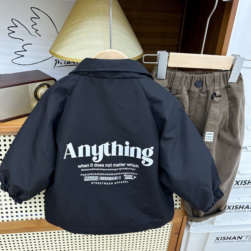 男童春装外套2024新款儿童休闲立领夹克衫中小童春秋黑色风衣开衫