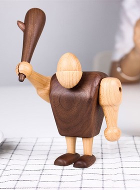 实木桌面小摆件 软装儿童房样板间创意家居装饰品原始人生日礼物