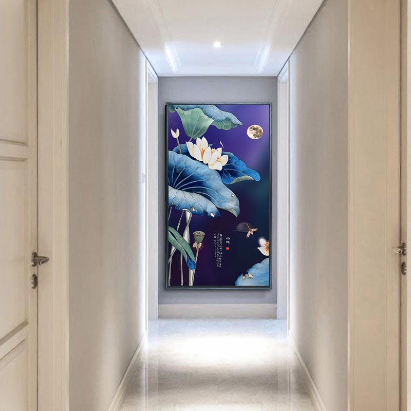 室内玄关装修壁画楼梯装饰画新中式植物古画有框画简框画山水挂画图片
