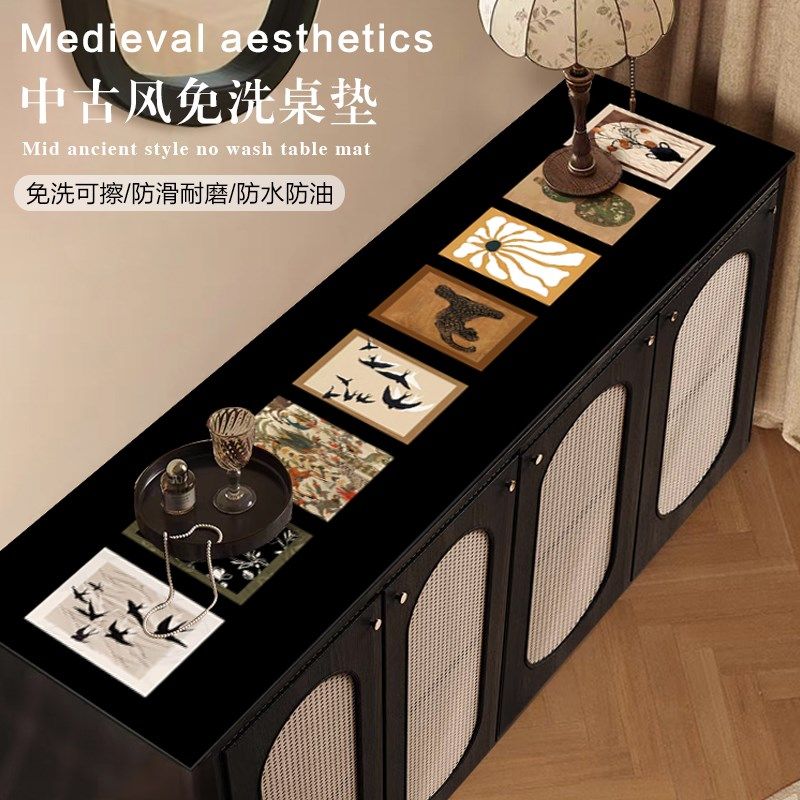 复古轻奢电视柜台面保护垫免洗可擦边柜垫防水防油桌布茶几鞋柜垫,居家布艺,桌布,淘宝优惠券,粉丝福利购,淘宝优惠卷