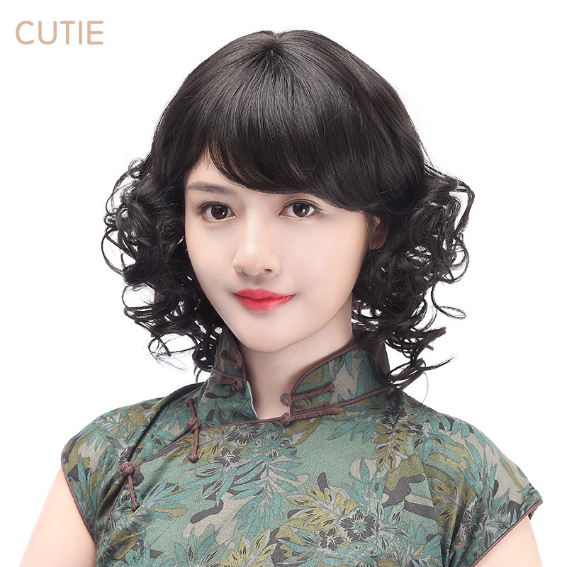 娇滴滴 假发 短卷发蛋卷头假发逼真蓬松 斜刘海时尚女中长卷发型