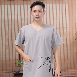 CM03 合衣高档纯棉汗蒸服 水墨风男女桑拿浴服 中式 足浴按摩服套装