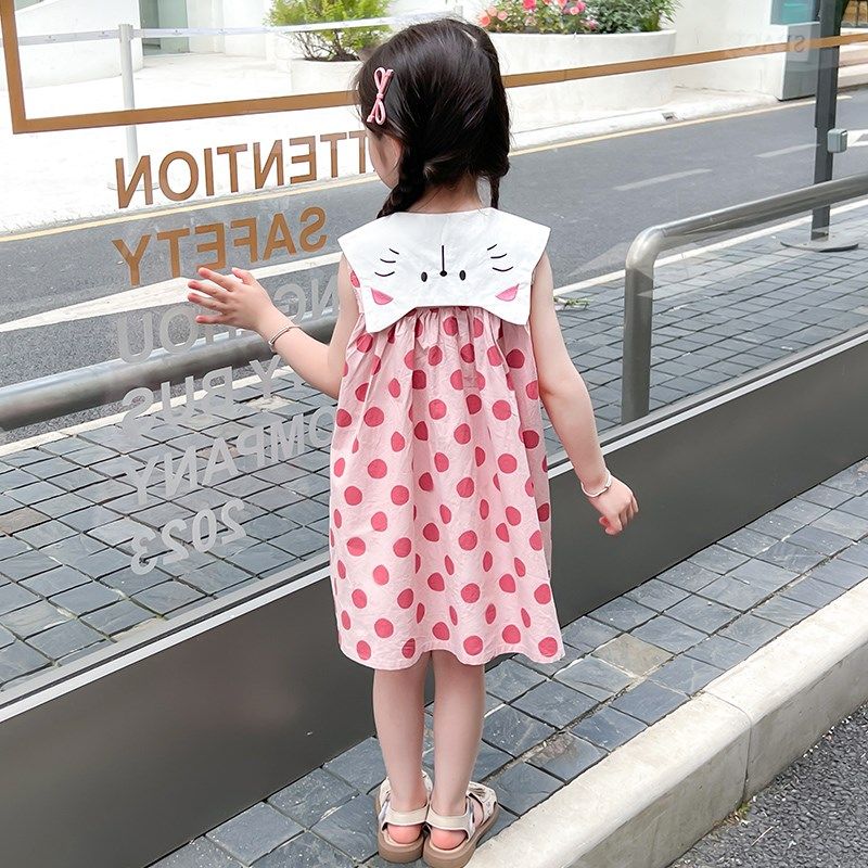 女童连衣裙夏装2024新款小童波点裙儿童衬衫裙女宝宝夏季背心裙子