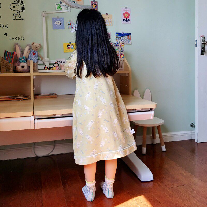 嘿宝贝 长袖空调房睡袍 北欧风 女孩中大童睡衣 春夏秋 纯棉浴袍