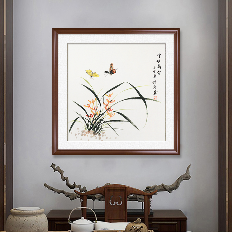 纯手绘兰花花鸟国画茶楼酒饭店挂画客厅沙发餐厅卧室玄关装饰壁画图片
