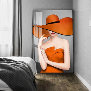 装饰画北欧风格客厅沙发背景墙帽子人物图玄关卧室轻奢镶钻晶瓷画