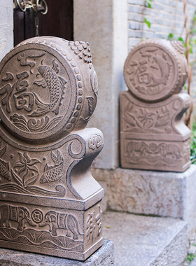 中式仿石门墩石鼓别墅户外大门口镇宅家用招财抱鼓石庭院装饰摆件