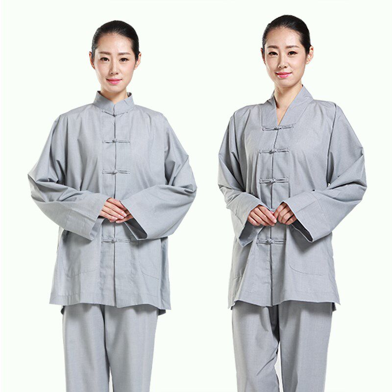 居士服套装传统布扣盘扣中式禅修服海青女款僧服灰色春夏秋冬季
