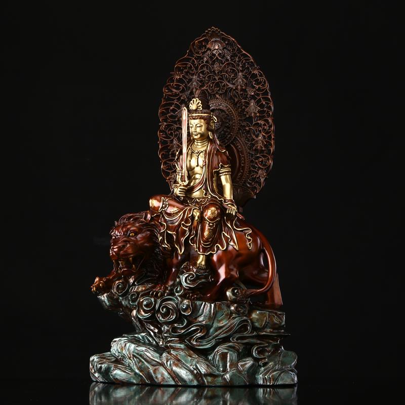 纯铜切金文殊普贤佛像释迦牟尼佛像文殊菩萨坐骑供奉华严三圣摆件