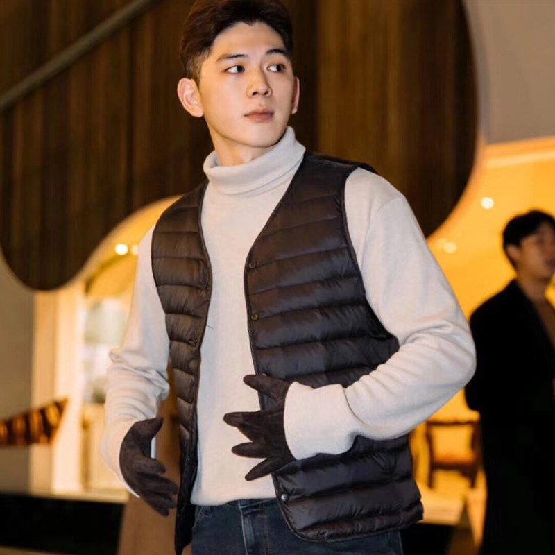 2023轻薄羽绒服马甲男V领大码男装学生内胆保暖无领薄款内穿背心