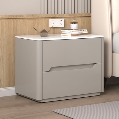 素柏烤漆实木床头柜简约现代卧室收纳小型岩板面储物柜轻奢高级感